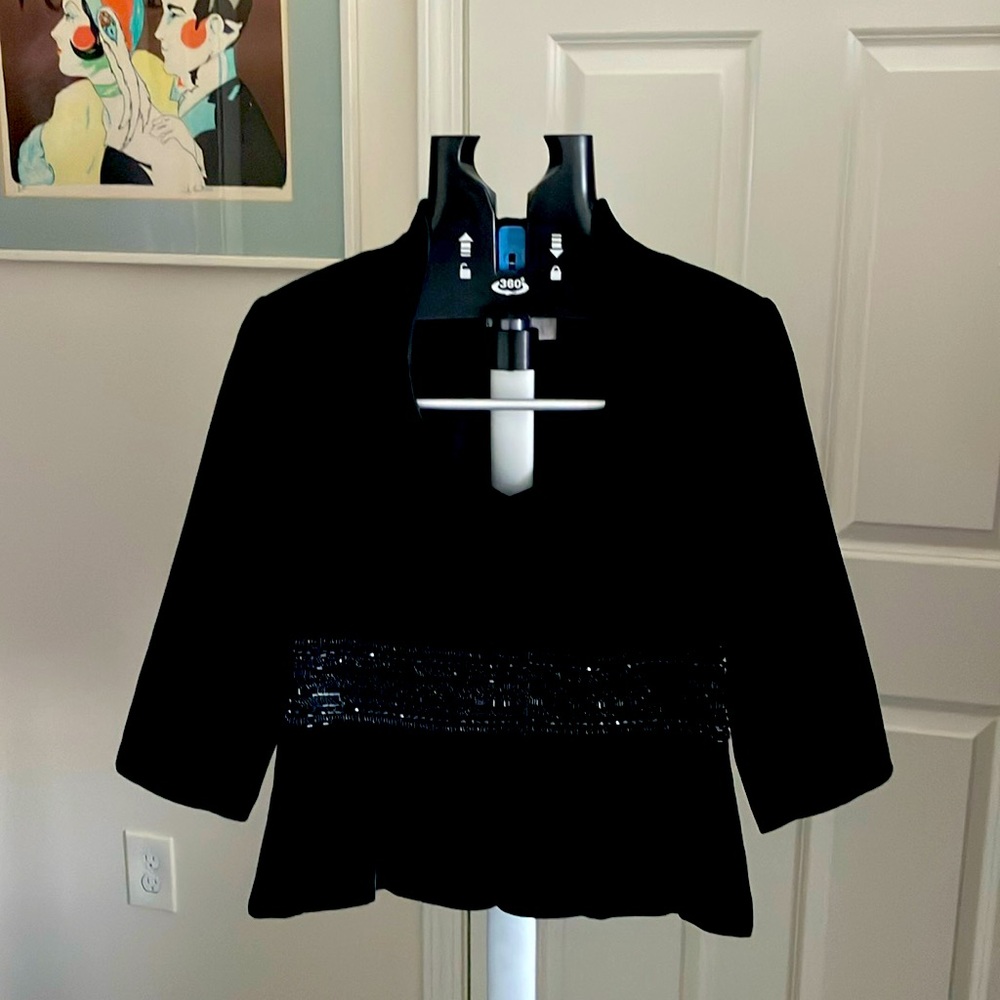 Badgley Mischka vintage black velvet beaded 3/4 sleeve formal jacket/blazer 10